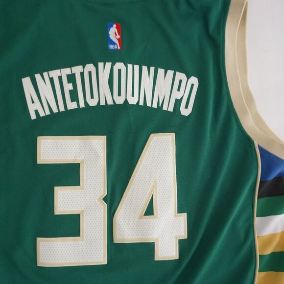 Adidas Swingman Milwaukee Bucks Antetokounmpo #34 Green & White NBA Jersey XL - Picture 13 of 14